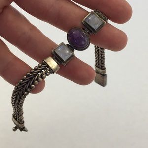 Vintage 925 Moonstone Amethyst Silver Bracelet